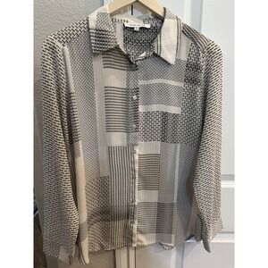 Rose Olive Shirt Womens Medium Lightweight Polyester Button Up Long‎ Sleeve